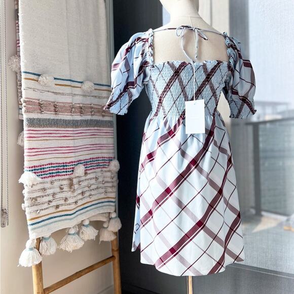 Hill House The Athena Matilda Plaid Short Puff Sleeves Mini Nap Dress Women’s XS - Picture 4 of 8